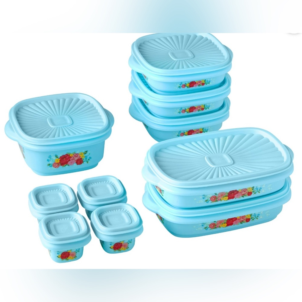 The Pioneer Woman 20 Piece Plastic Food Storage Container Variety Set,Sweet Rose - Picture 2 of 3